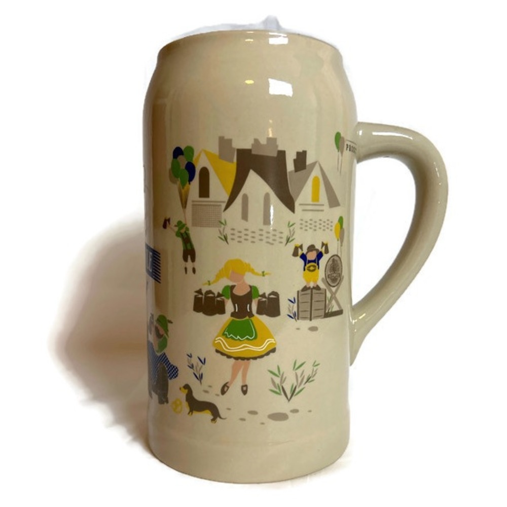 Vintage Oktoberfest Bavarian Steam Whistle Draught Beer Stein Glass Mug